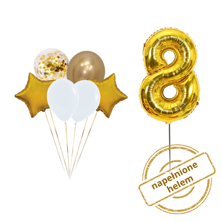 Zestaw balonów Bukiet balonowy Złoty z gwiazdką i 1 cyfrą do wyboru (7 szt.) Z HELEM
