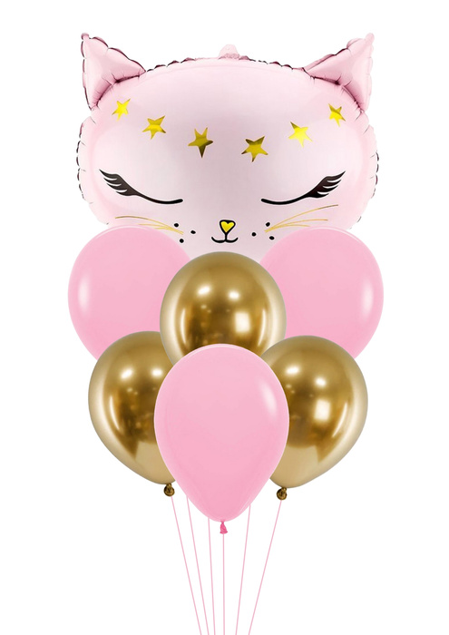 Zestaw balonów bukiet balonowy z kotkiem różowo złoty 7 szt.