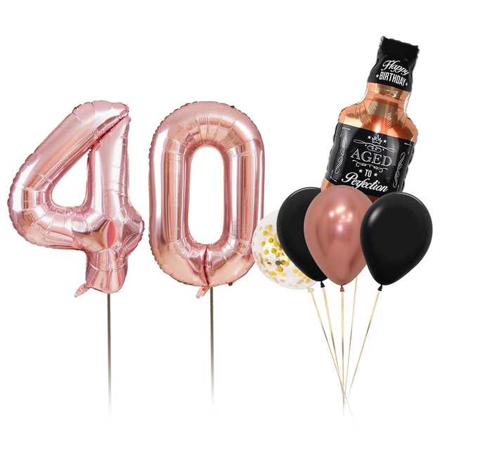 Zestaw balonów Bukiet balonowy urodzinowy złoty róż z whisky z 2 cyframi do wyboru (7 szt.)