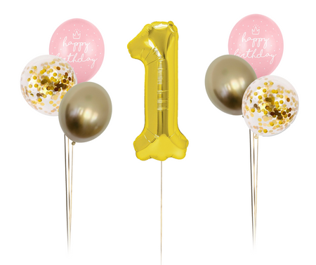 Zestaw balonów Bukiet balonowy urodzinowy różowy z 1 cyfrą do wyboru ( 7 szt.) Z HELEM