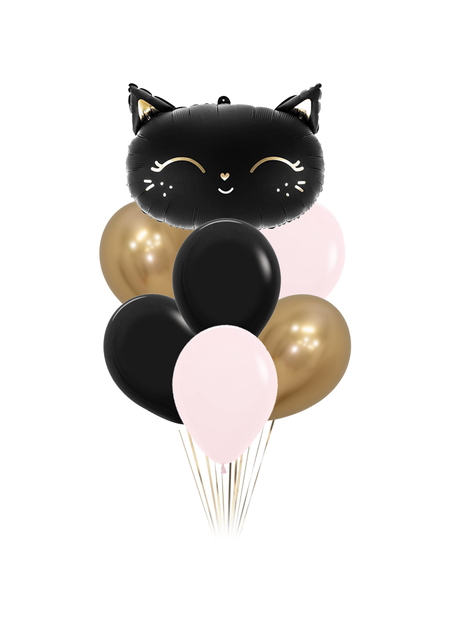 Zestaw balonów bukiet balonowy z kotkiem czarnym DLA NIEJ 7 szt. Z HELEM
