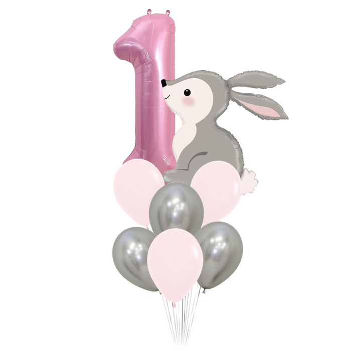 Zestaw balonów Bukiet balonowy Roczek dziewczynka różowo srebrny (9 szt.)