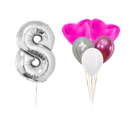 Zestaw balonów Bukiet balonowy z serduszkami i 1 cyfrą do wyboru 6 szt.