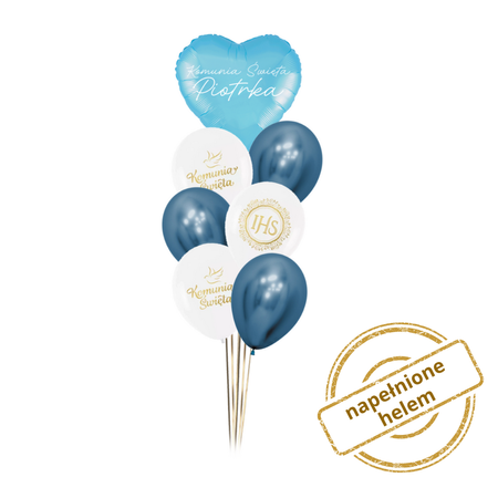 Zestaw balonów Bukiet balonowy Komunijny z personalizacją 7 szt.Z HELEM