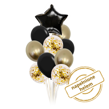 Zestaw balonów z czarną gwiazdką bukiet balonowy (10 szt.) Z HELEM