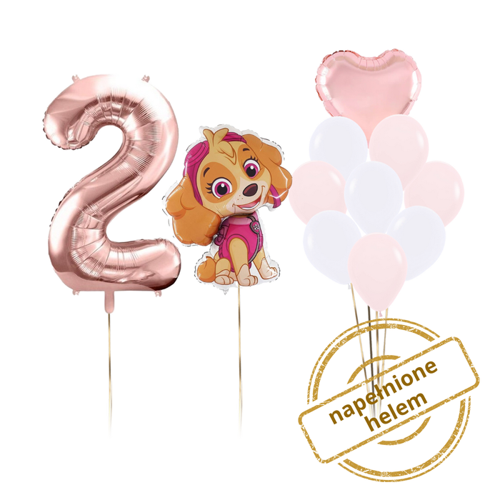 Zestaw balonów Bukiet balonowy urodzinowy różowy Psi Patrol Skye z cyfrą do wyboru ( 11 szt.) Z HELEM