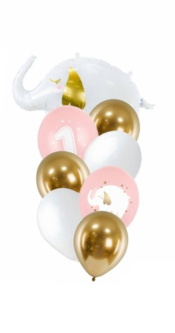 Zestaw balonów bukiet balonowy na roczek dla dziewczynki ( 8 szt.)