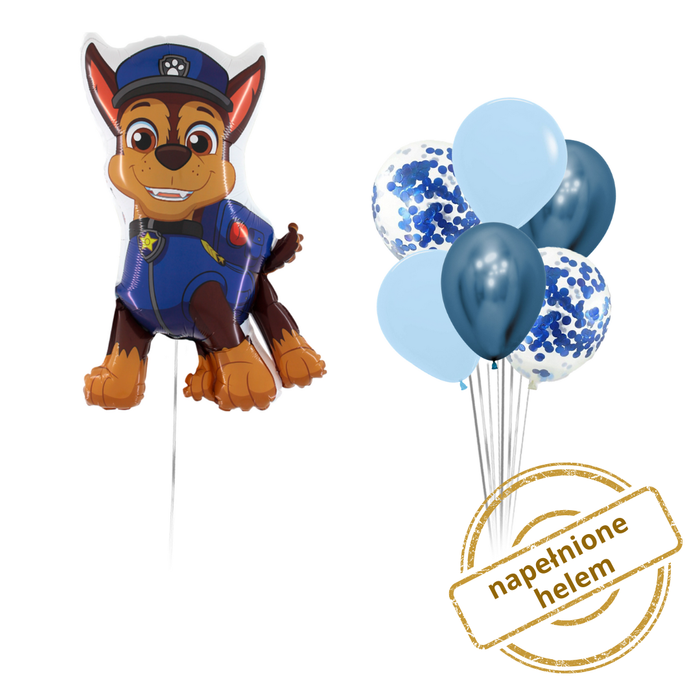 Zestaw balonów Bukiet balonowy Psi Patrol Chase niebiesko błękitny z łapkami 7 szt. Z HELEM