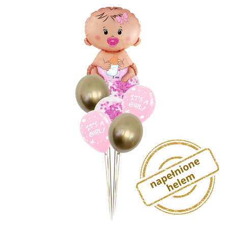 Zestaw balonów Bukiet balonowy BABY SHOWER DZIEWCZYNKA (7 szt.) Z HELEM