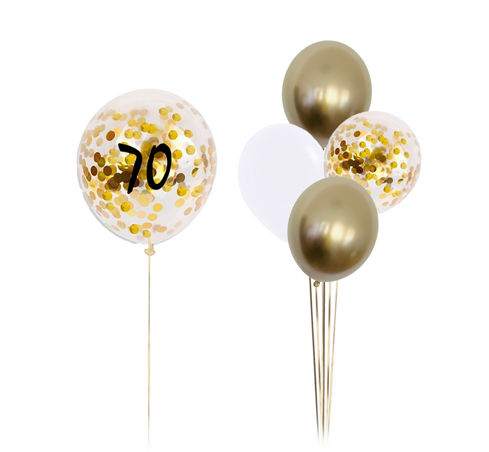 Zestaw balonów Bukiet balonowy złoto biały z personalizowaną cyfrą  (5 szt.)