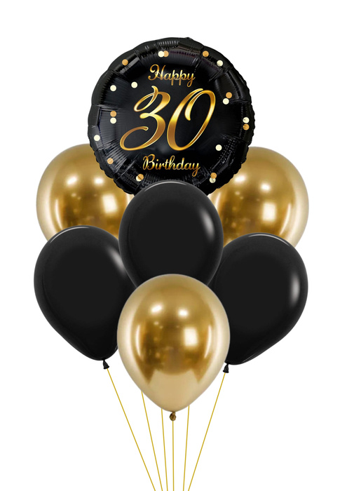 Zestaw balonów Bukiet balonowy na 30 urodziny czarno złoty (7 szt.)