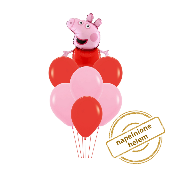 Zestaw balonów Bukiet balonowy Świnka Peppa różowo czerwony (7 szt.) Z HELEM