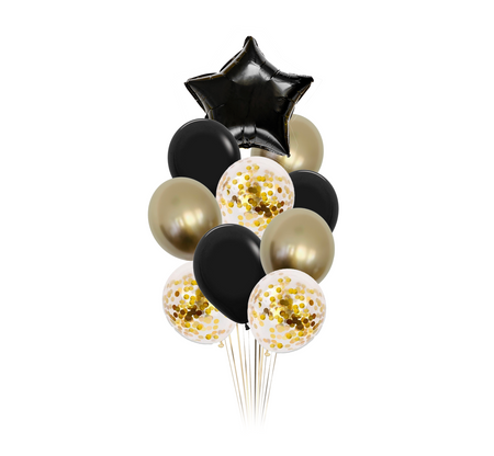 Zestaw balonów z czarną gwiazdką bukiet balonowy (10 szt.) Z HELEM