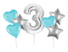 Zestaw balonów Bukiet balonowy urodzinowy niebiesko srebrny z cyfrą do wyboru ( 7 szt.) Z HELEM