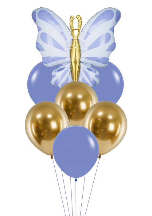 Zestaw balonów Bukiet balonowy z Motylem fioletowo złoty (7 szt.)