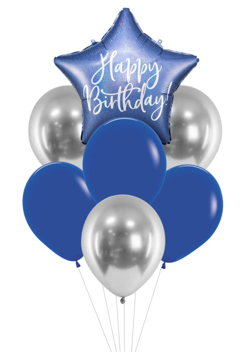 Zestaw balonów Bukiet balonowy na urodziny niebiesko srebrny (7 szt.)