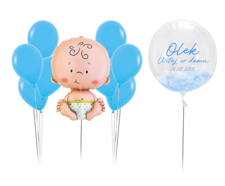 Zestaw balonów Bukiet balonowy niebieski z Bobasem i personalizacją ( 10 szt.)