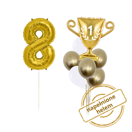 Zestaw balonów Bukiet balonowy z pucharem i 1 cyfrą do wyboru 9 szt. Z HELEM