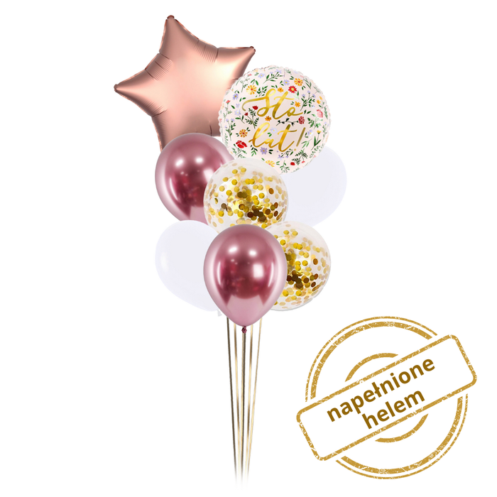 Zestaw balonów Bukiet balonowy urodzinowy z gwiazdką dla NIEJ ( 8 szt.) Z HELEM