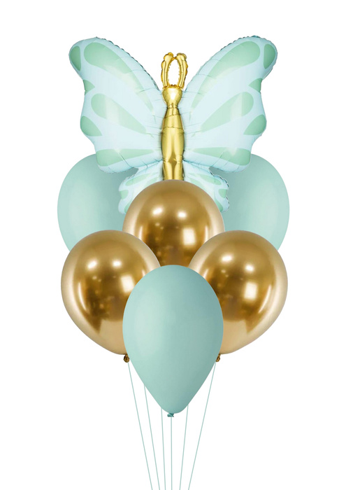 Zestaw balonów Bukiet balonowy z Motylem zielono złoty (7 szt.)