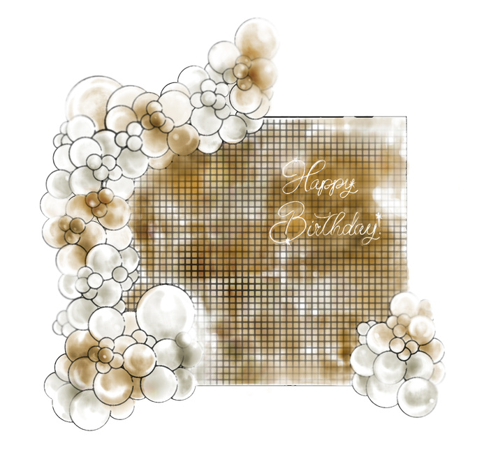 Ścianka balonowa na stelażu kwadratowym z panelami cekinowymi