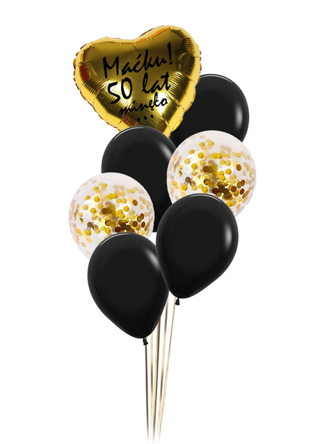 Zestaw balonów Bukiet balonowy złoto czarny z sercem i personalizacją (7 szt.) Z HELEM