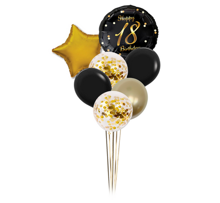 Zestaw balonów Bukiet balonowy na 18 urodziny czarno złoty ( 7 szt.)