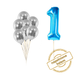 Zestaw balonów Bukiet balonowy srebrno niebieski z 1 cyfrą do wyboru (8 szt.) Z HELEM