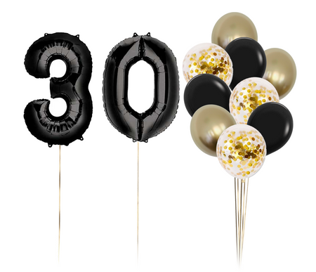 Zestaw balonów Bukiet balonowy urodzinowy czarno złoty z 2 cyframi do wyboru ( 11 szt.)