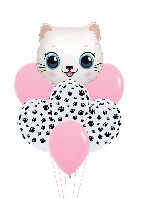 Zestaw balonów bukiet balonowy z białym kotkiem 7 szt.