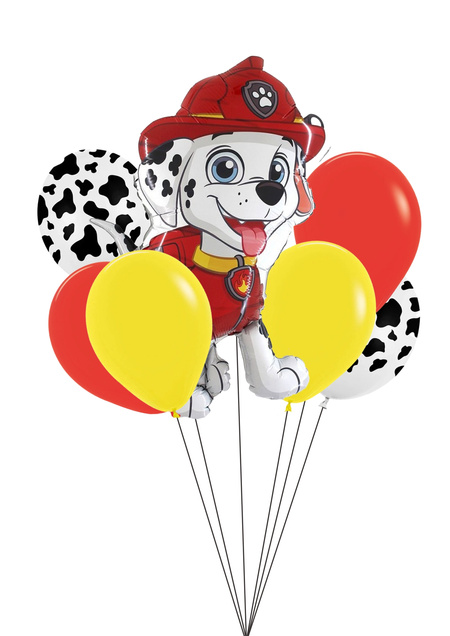 Zestaw balonów Bukiet balonowy Psi Patrol Marshall czerwono żółty 7 szt. Z HELEM