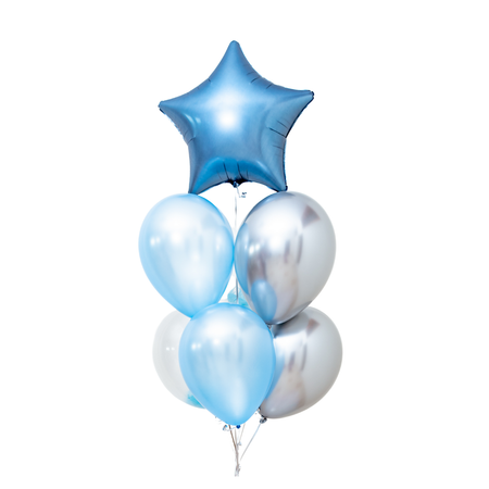 Zestaw balonów Bukiet balonowy z gwiazdką niebiesko srebrny 7 szt. Z HELEM