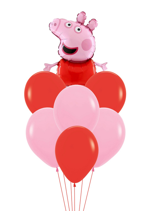 Zestaw balonów Bukiet balonowy Świnka Peppa różowo czerwony (7 szt.)