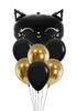 Zestaw balonów bukiet balonowy z kotkiem czarno złoty 7 szt. Z HELEM
