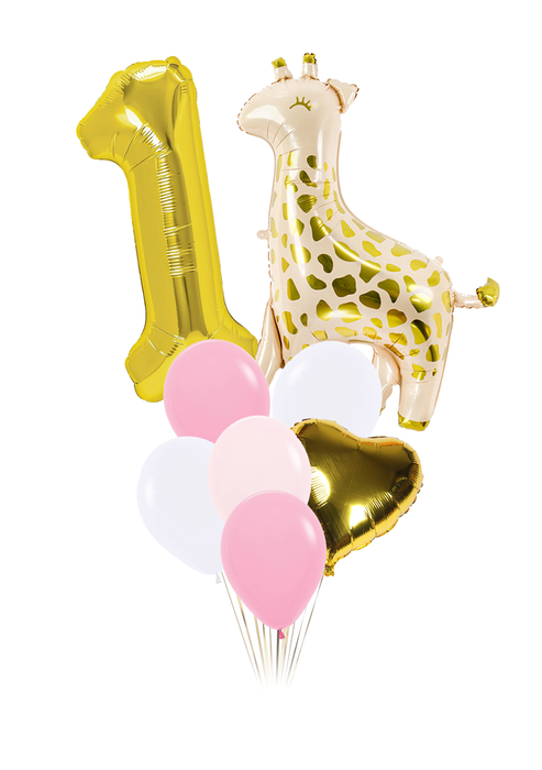 Zestaw balonów Bukiet balonowy Roczek z żyrafą (8 szt.)