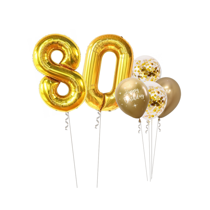 Zestaw balonów Bukiet balonowy urodzinowy złoty z 2 cyframi do wyboru (8 szt.)