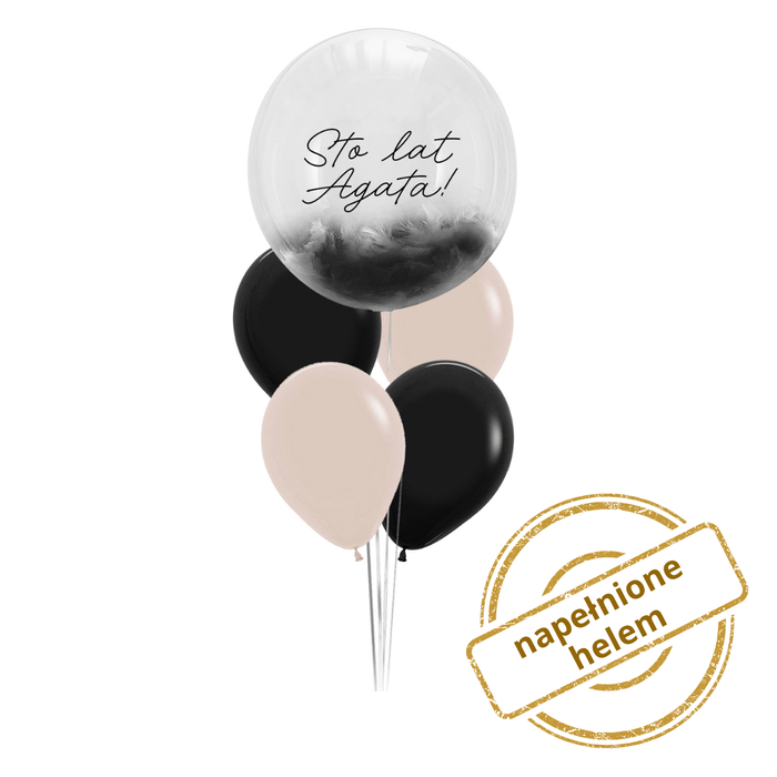 Zestaw balonów Bukiet balonowy czarno kremowy z personalizacją ( 5 szt.) Z HELEM