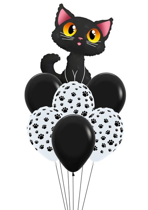 Zestaw balonów bukiet balonowy z kotkiem czarno biały 7 szt.