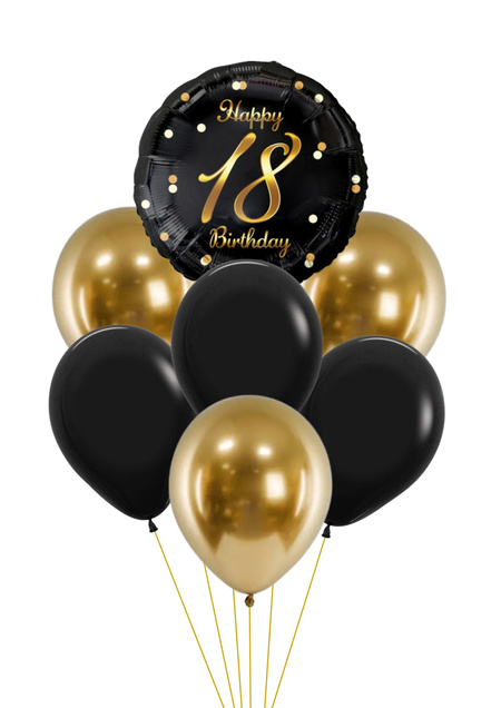 Zestaw balonów Bukiet balonowy na 18 urodziny czarno złoty (7 szt.) Z HELEM