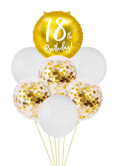 Zestaw balonów Bukiet balonowy na 18 urodziny biało złoty ( 7 szt.)
