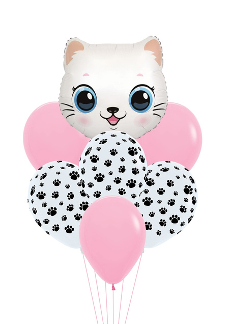 Zestaw balonów bukiet balonowy z białym kotkiem 7 szt. Z HELEM