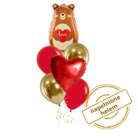 Zestaw balonów bukiet balonowy na Walentynki z Misiem 6 szt. Z HELEM
