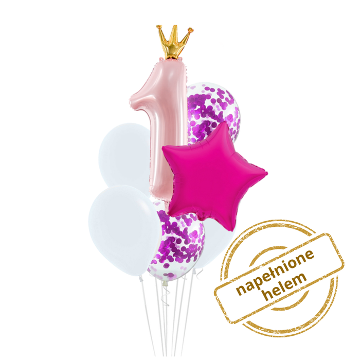 Zestaw balonów Bukiet balonowy Roczek dziewczynki różowy (7 szt.) Z HELEM