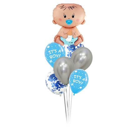 Zestaw balonów Bukiet balonowy BABY SHOWER CHŁOPIEC (7 szt.) Z HELEM