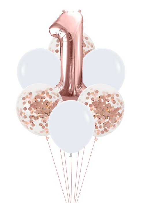 Zestaw balonów Bukiet balonowy złoto różowy urodzinowy z 1 cyfra do wyboru (7 szt.)