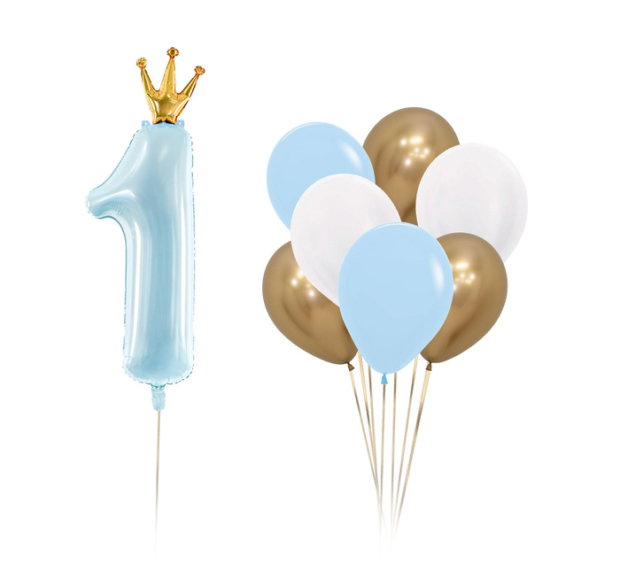 Zestaw balonów Bukiet balonowy na roczek z 1 cyfrą dla chłopca (7 szt.)