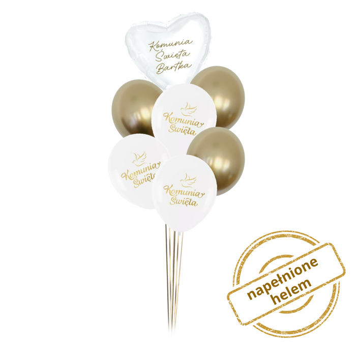 Zestaw Balonów Bukiet Komunijny z personalizacją 7 szt. Z HELEM