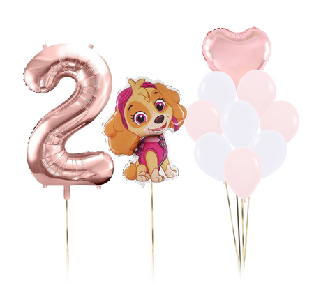 Zestaw balonów Bukiet balonowy urodzinowy różowy Psi Patrol Skye z cyfrą do wyboru ( 11 szt.) Z HELEM