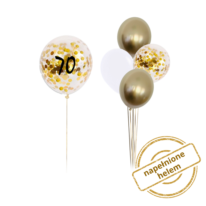 Zestaw balonów Bukiet balonowy złoto biały z personalizowaną cyfrą  (5 szt.) Z HELEM