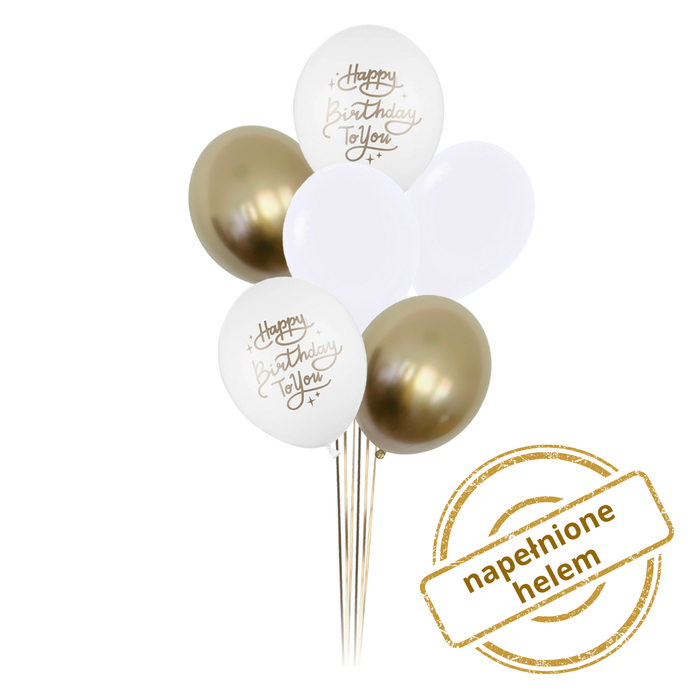 Zestaw balonów Bukiet balonowy urodzinowy złoto biały 6 szt. Z HELEM
